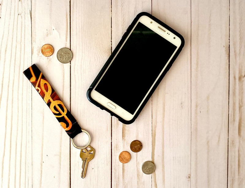 Treble G Clef Photo Wristlet Keychain, Strap Chain Lanyard, Cute Musician Key Accessories, For Music Student Teacher, Band Gift for Him Her