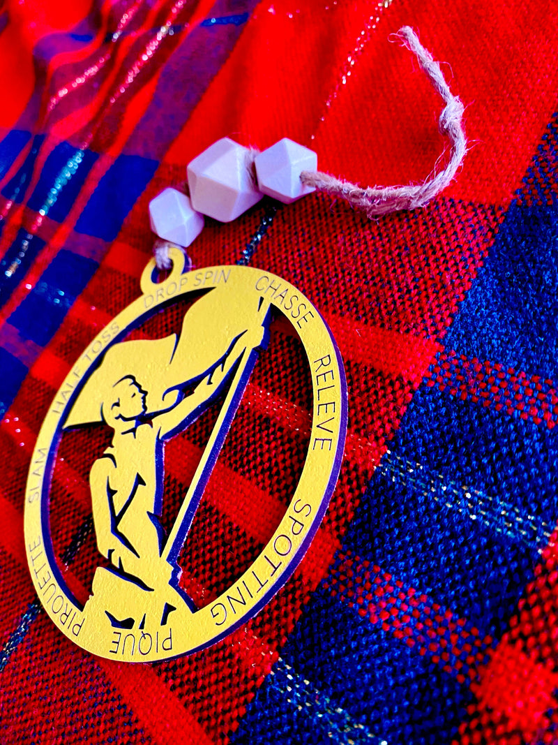 Male Color Guard Flag Ornament, Wood Bead Car Charm, Marching Band Christmas Gift, Drum Corp, WGI Boy Flag Circle Hanger, Man Holding Flag