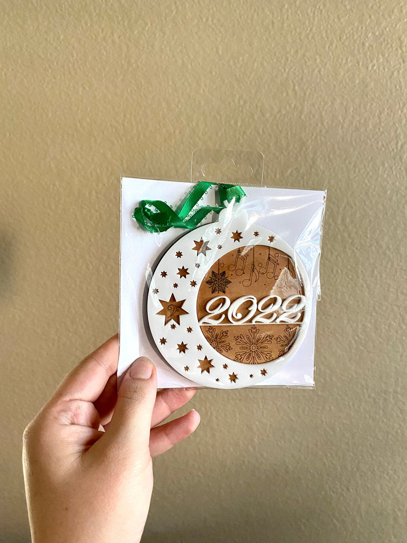 Sounds of the Season Wood Ornament, Layered Acrylic Ornament, Engraved Wood, Music note ornament, Handmade Christmas gift, Music lover gift