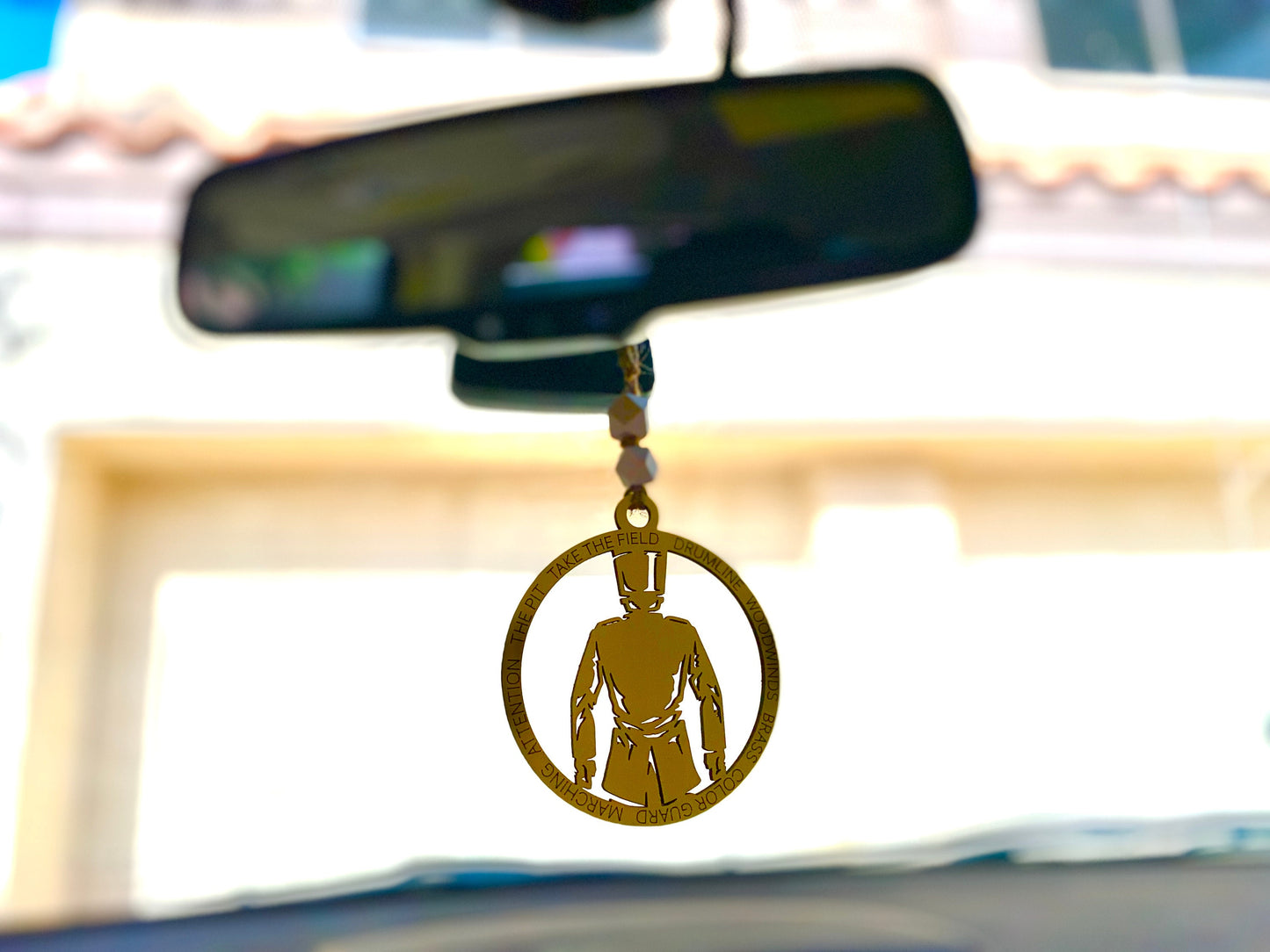 Marching Band Ornament, Wood Bead Car Charm, Drum Corp Christmas Gift, Musician Gift, Car Mirror Hanger, Band Uniform Ornament, School Color