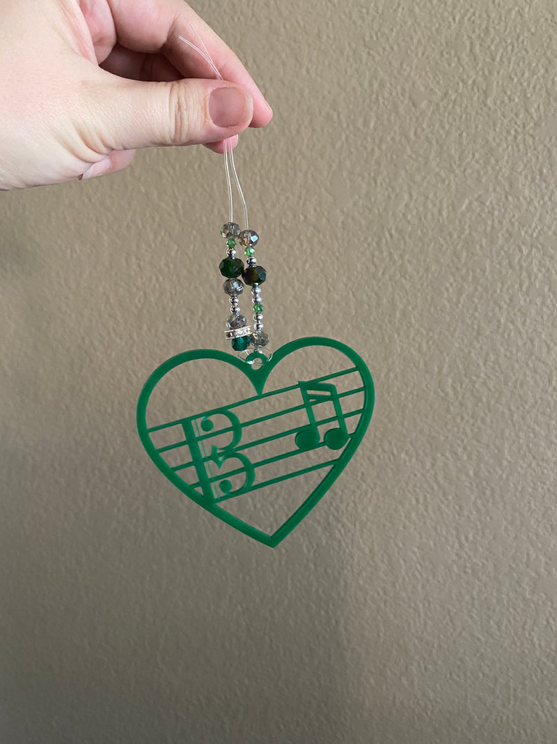 Acrylic Alto Clef Music Ornament, Alto Clef Symbol, Music note car charm, Eighth notes design, Handmade gift, Music gift, rhinestone hanger