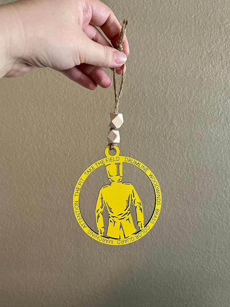 Marching Band Ornament, Wood Bead Car Charm, Drum Corp Christmas Gift, Musician Gift, Car Mirror Hanger, Band Uniform Ornament, School Color