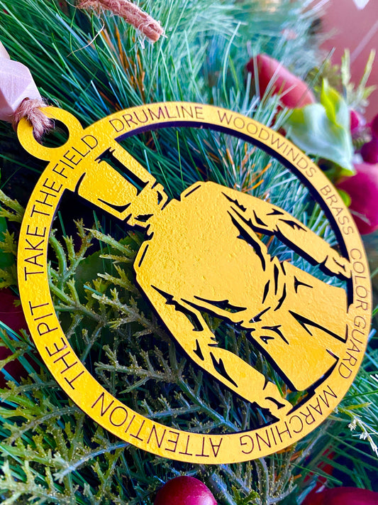 Marching Band Ornament, Wood Bead Car Charm, Drum Corp Christmas Gift, Musician Gift, Car Mirror Hanger, Band Uniform Ornament, School Color