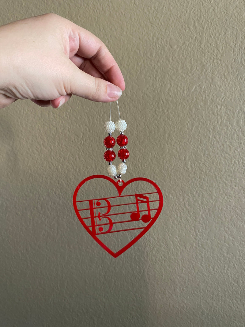 Acrylic Alto Clef Music Ornament, Alto Clef Symbol, Music note car charm, Eighth notes design, Handmade gift, Music gift, rhinestone hanger
