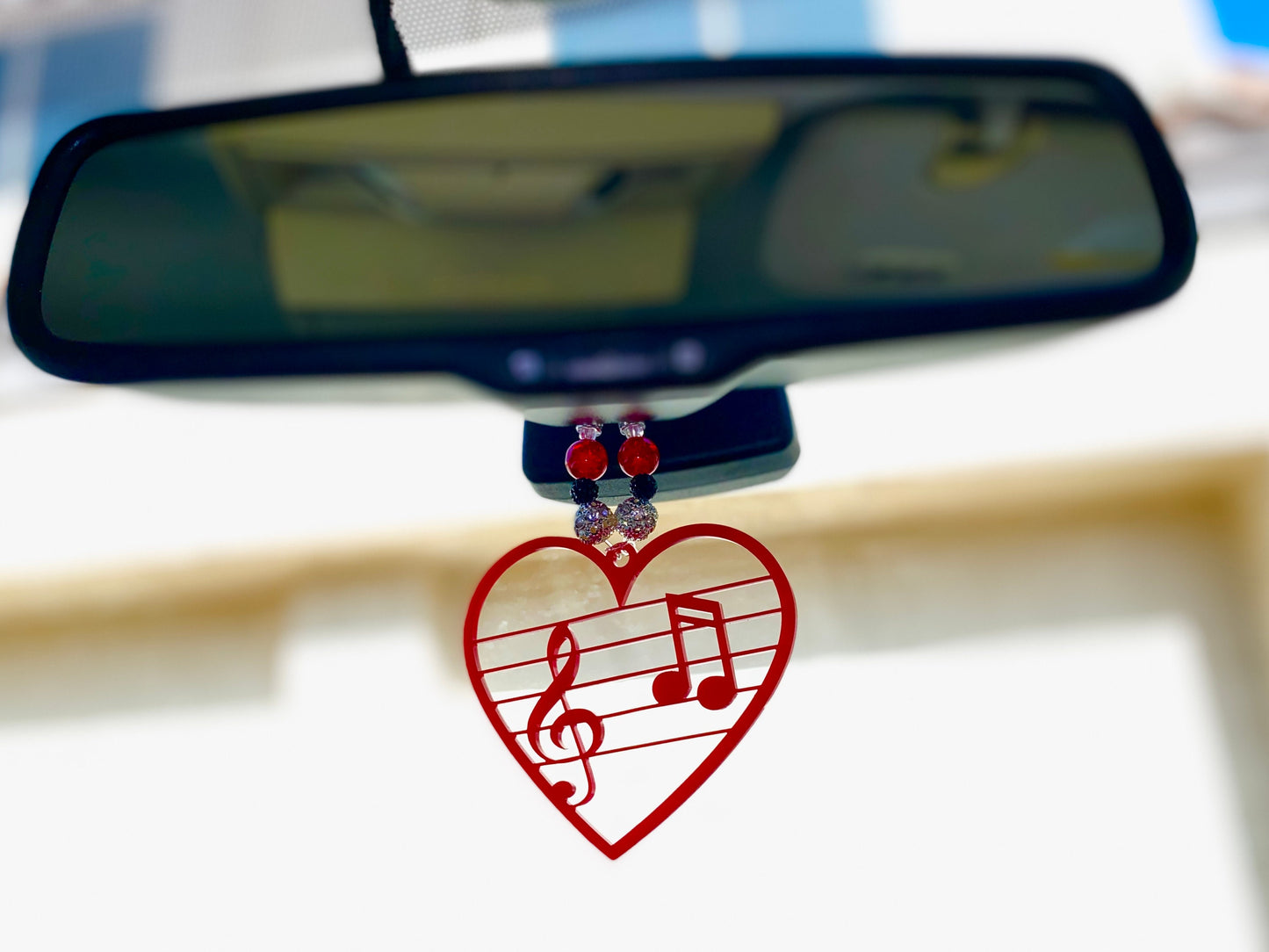 Acrylic Treble Clef Music Ornament, Treble Clef Symbol, Music car charm, Eighth notes design, Handmade gift, Music gift, rhinestone hanger
