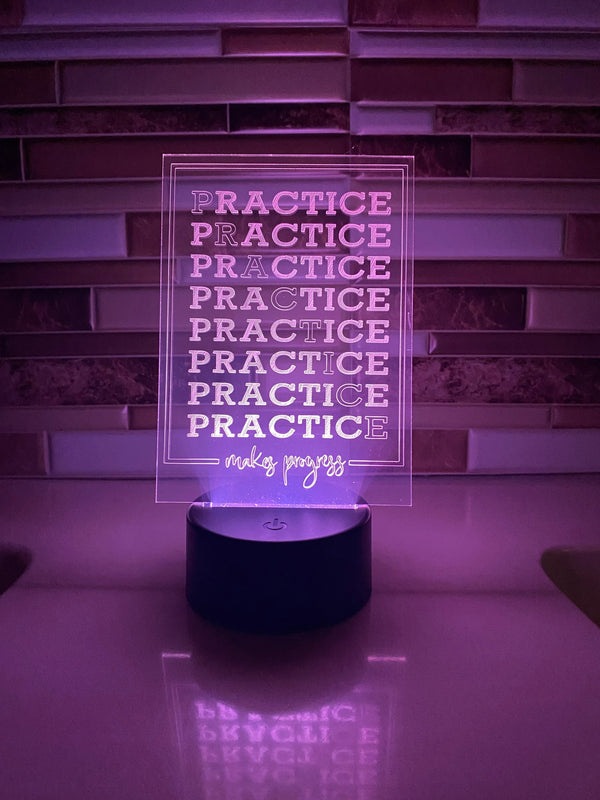 PRACTICE Makes Progress LED lamp, engraved acrylic light, desktop light, music decor, gift for musician, color changing nightlight, teacher