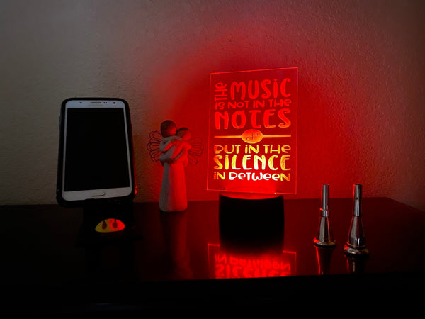 Music in the Silence LED lamp, engraved acrylic light, desktop light, music decor, gift for music educator, color changing nightlight, band