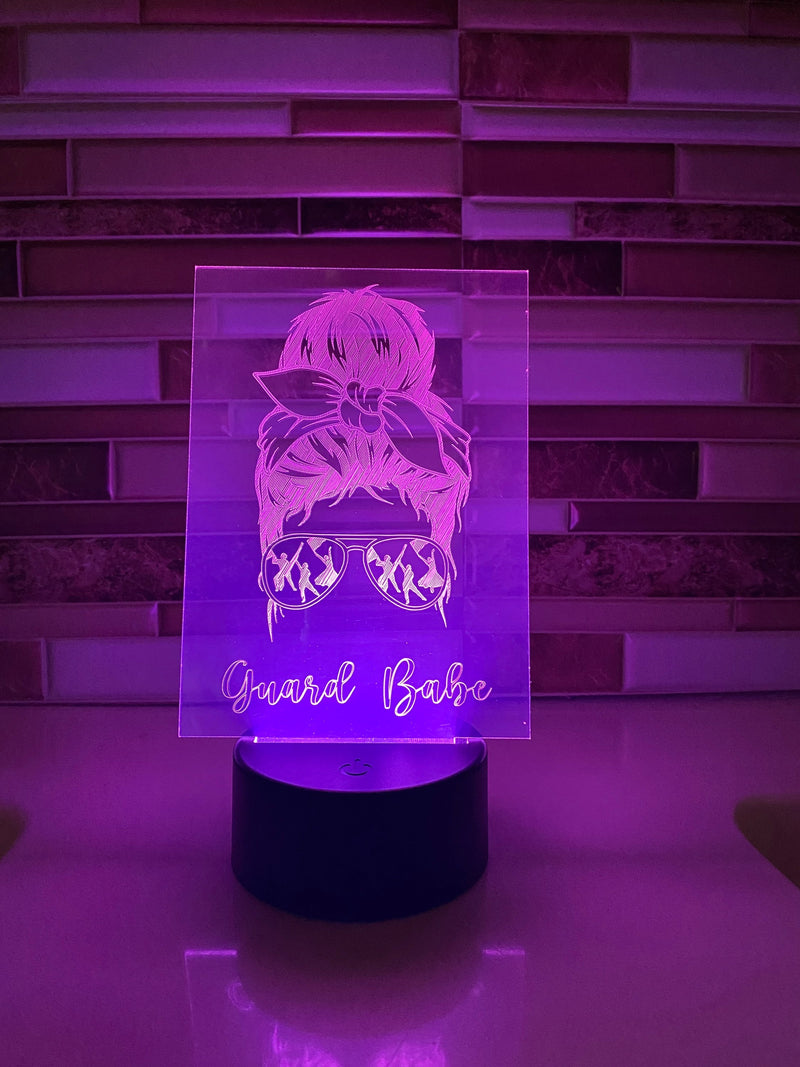 Guard Babe LED lamp, engraved acrylic light, desktop light, music decor, gift for colorguard member, color changing nightlight, color guard