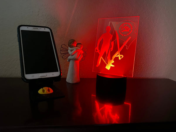 Male Guard LED lamp, engraved acrylic light, desktop light, music decor, gift for colorguard member, color changing nightlight, color guard