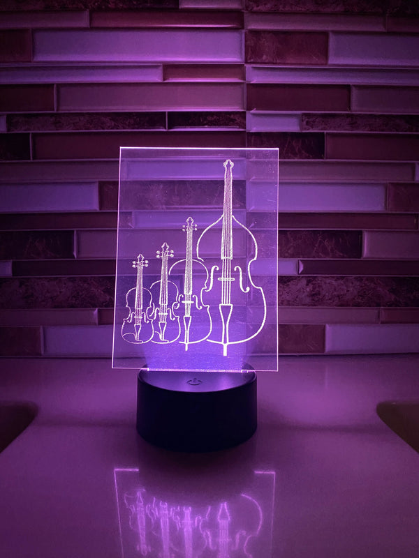 String Instruments LED lamp, engraved acrylic light, orchestra gift, music decor, for violin viola cello bass player, music nightlight