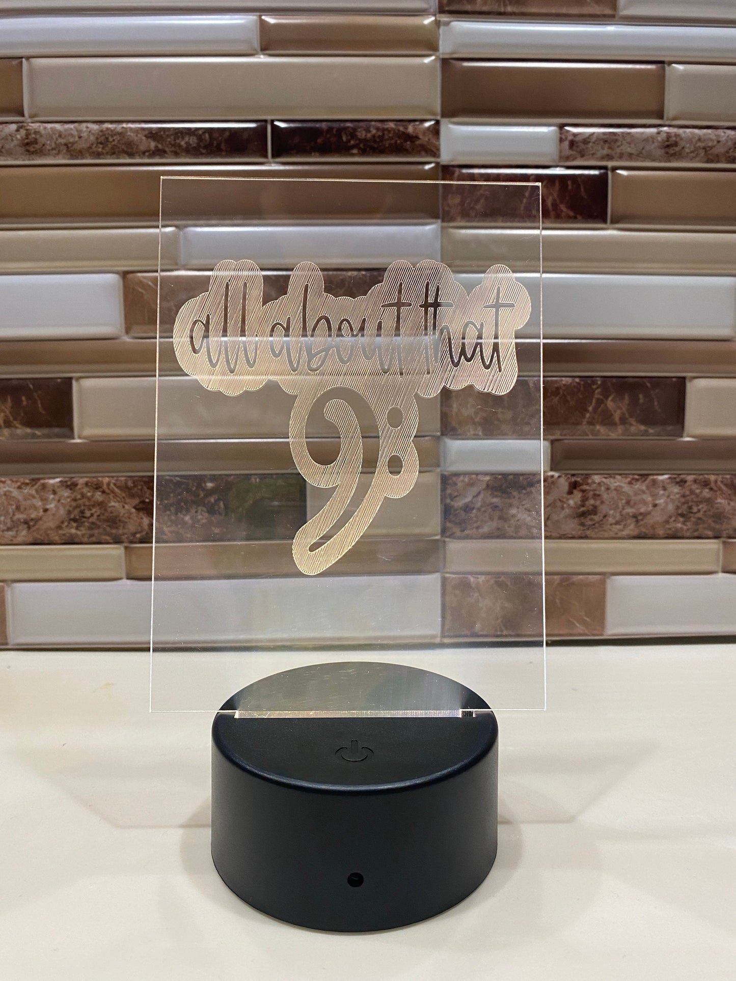 All About That Bass LED lamp, engraved acrylic light, orchestra gift, music decor, for cello bass player, bass clef nightlight