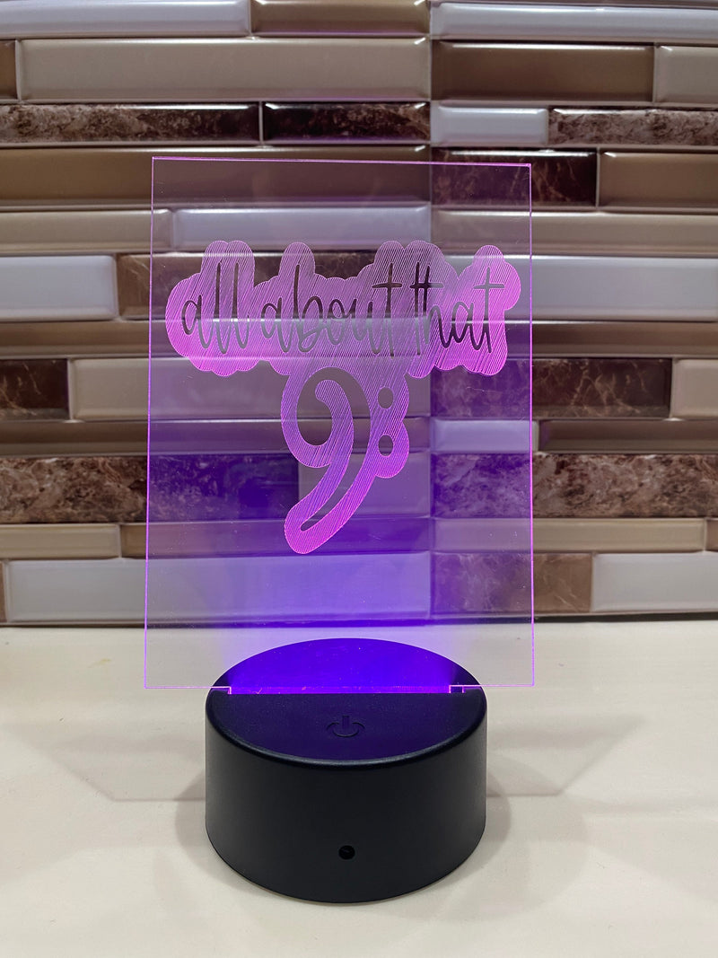 All About That Bass LED lamp, engraved acrylic light, bass guitar gift, music decor, for bass guitar player, bass clef nightlight
