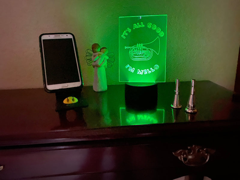I’m Mello Mellophone LED lamp, engraved acrylic light, desktop light, music decor, for horn player, color changing nightlight, band student
