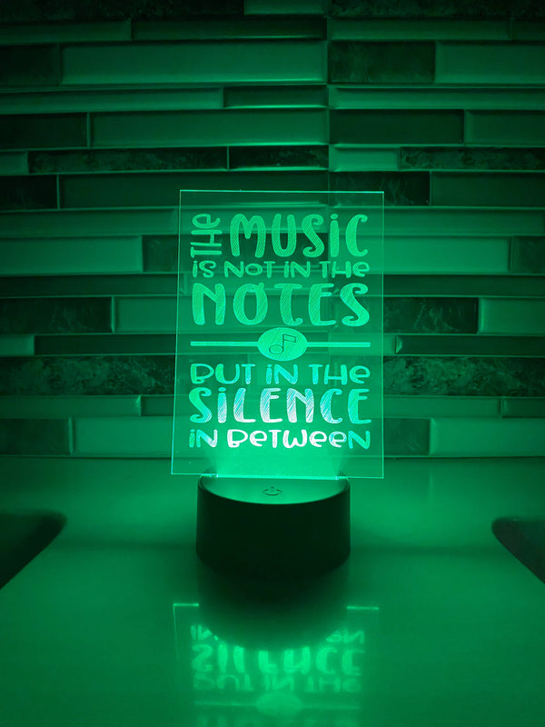 Music in the Silence LED lamp, engraved acrylic light, desktop light, music decor, gift for music educator, color changing nightlight, band