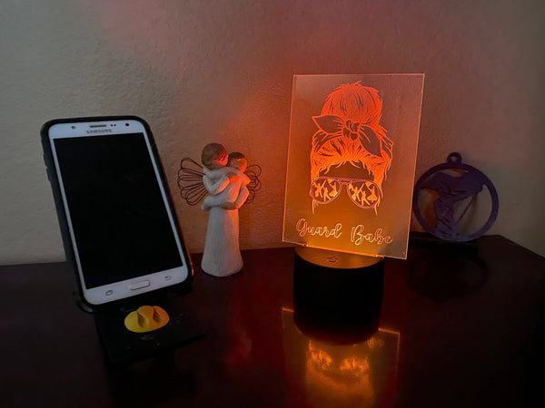 Guard Babe LED lamp, engraved acrylic light, desktop light, music decor, gift for colorguard member, color changing nightlight, color guard